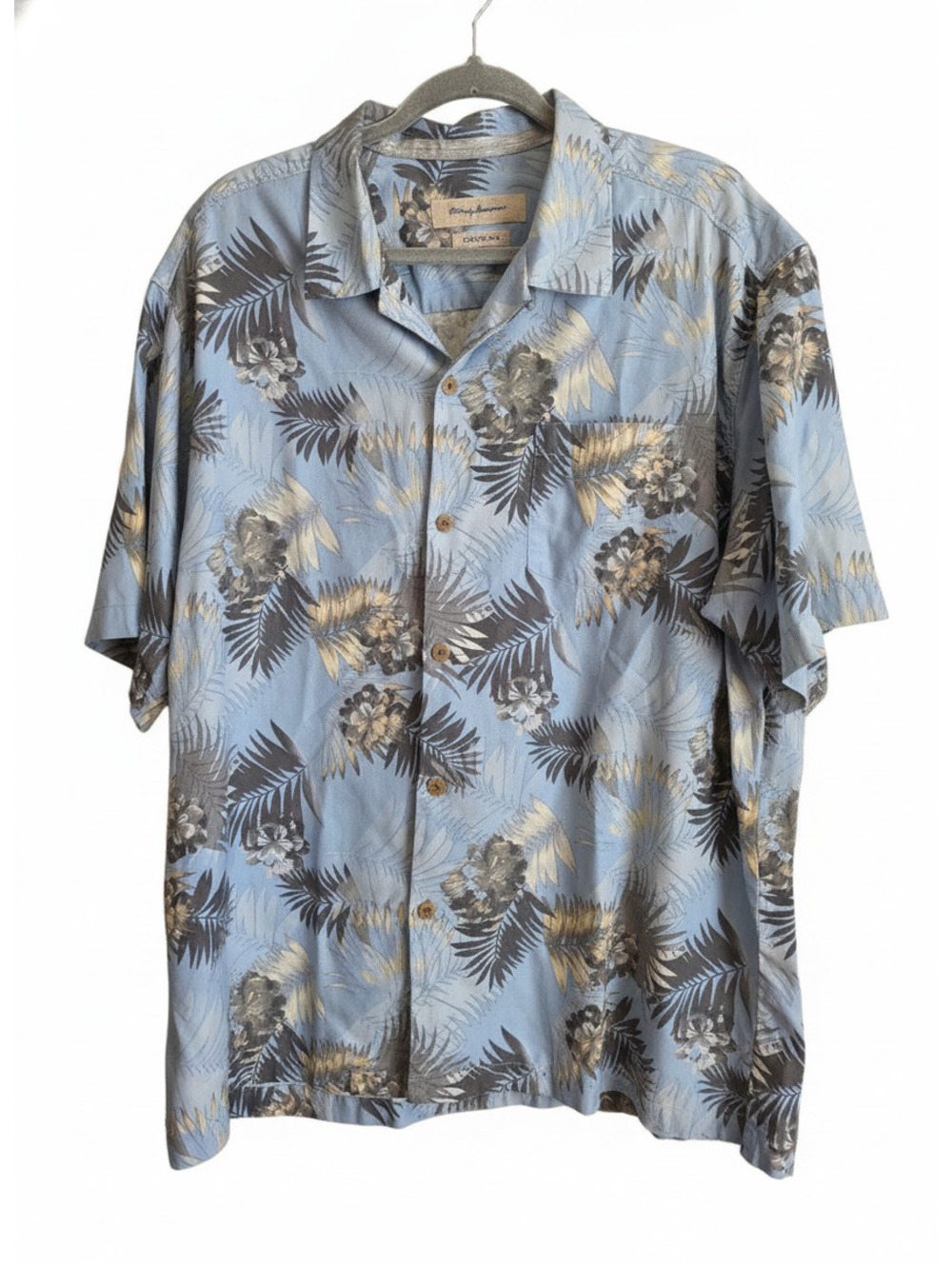 Tommy Bahama Original Fit XL Silk Hawaiian Shirt Blue Floral